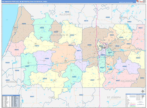 Kalamazoo-Portage Metro Area Wall Map Color Cast Style